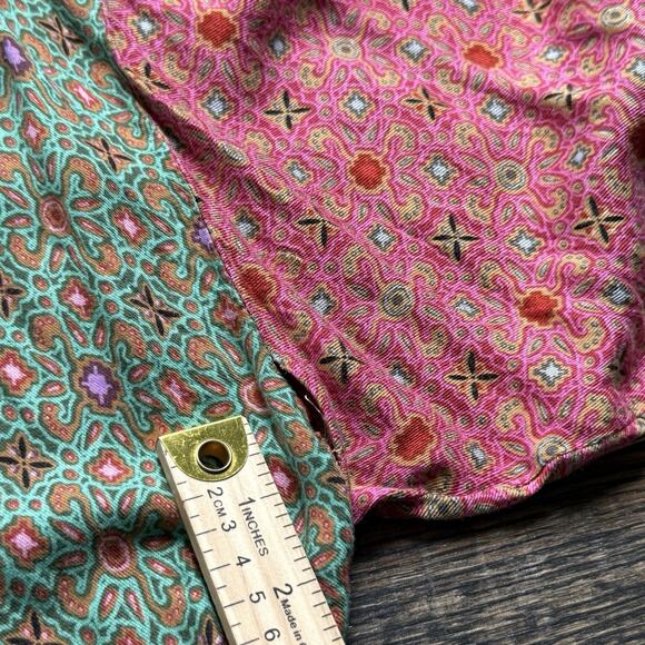 We Be Bop Rayon Button Down Blouse Boho Patchwork Print Long Sleeve Shirt - Picture 9 of 9